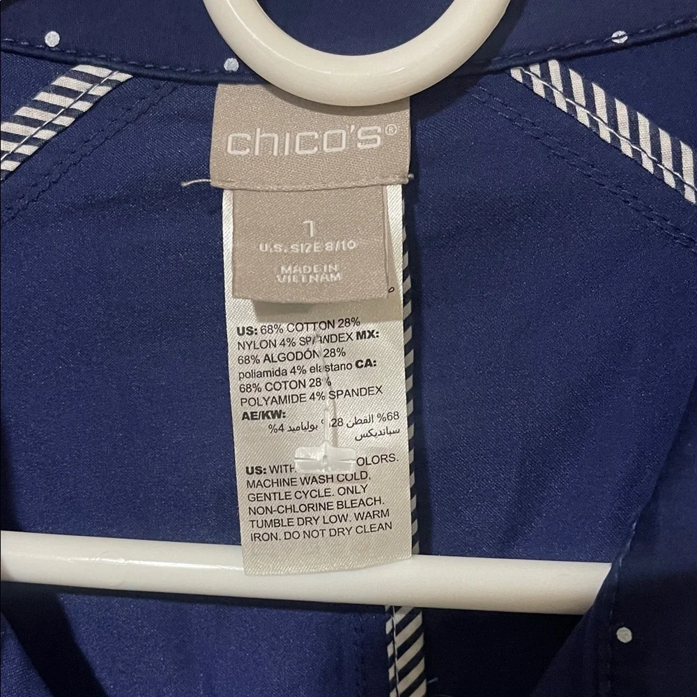 NWOT Chico's Luxe Twill  Stylish Navy Blue With White Polka Dot Utility Jacket - Picture 11 of 15